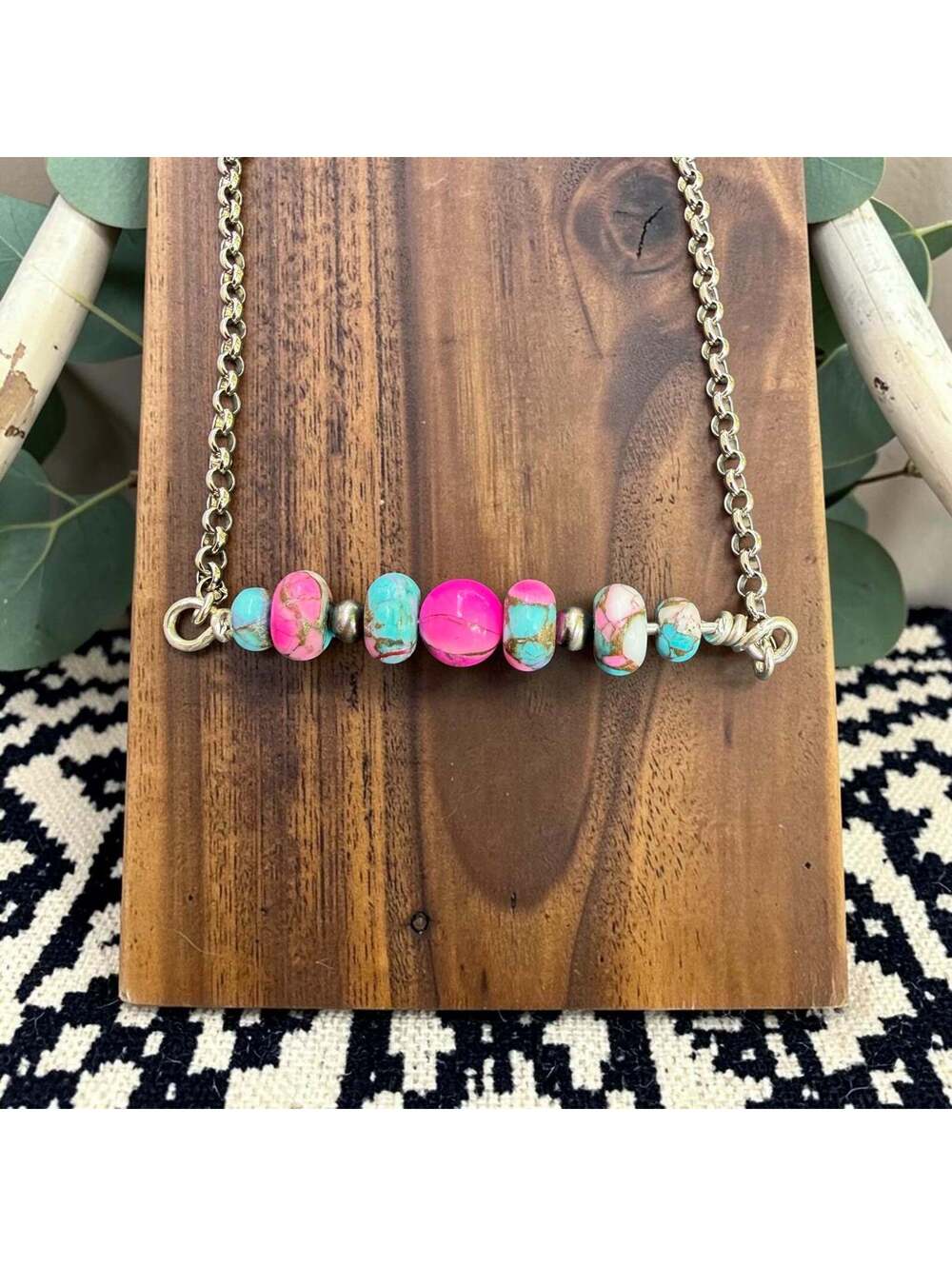 18" Cotton Candy Bar Necklace w/ 3mm Sterling Navajo Style Pearls
